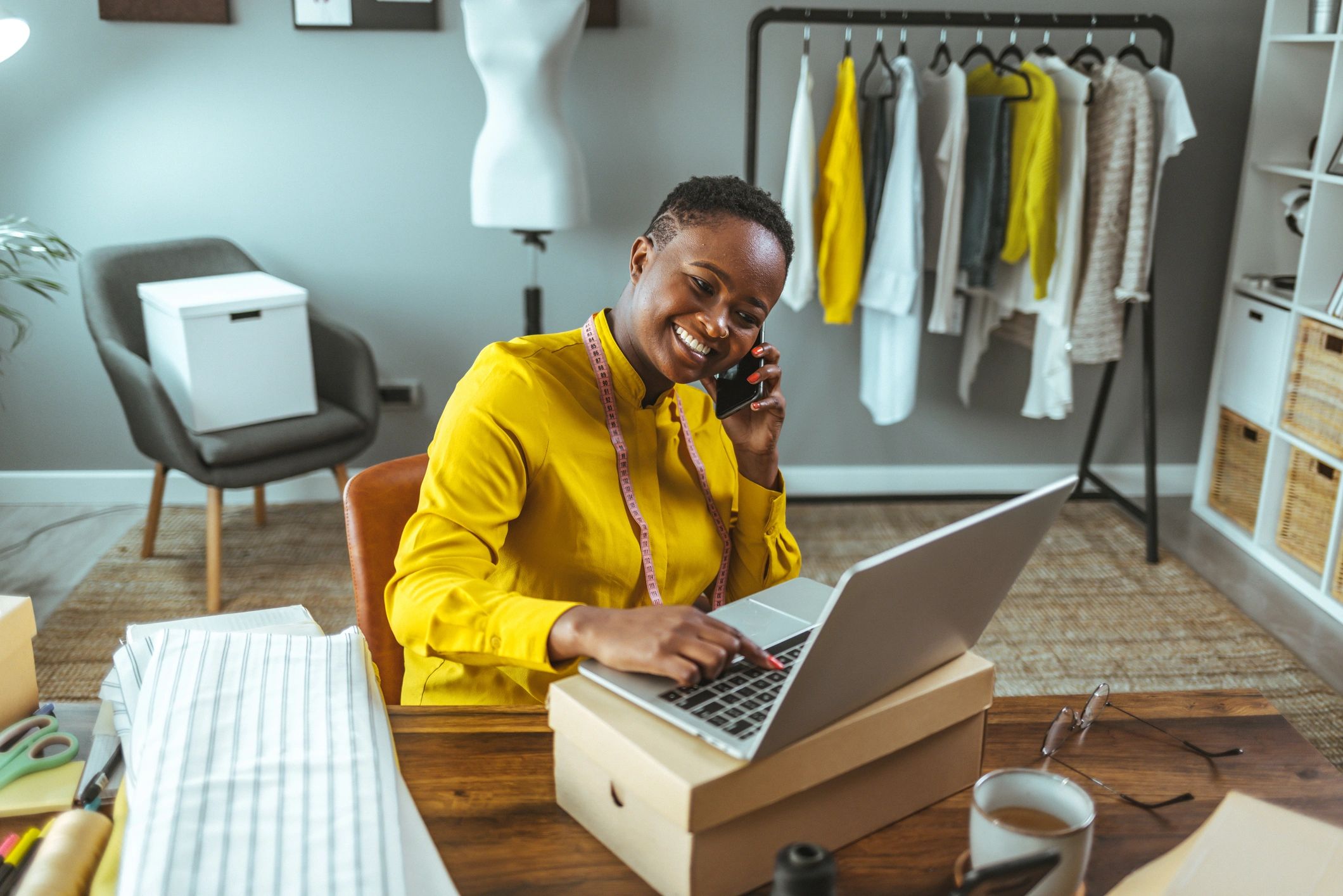 Small business owner preparing orders at a workspace