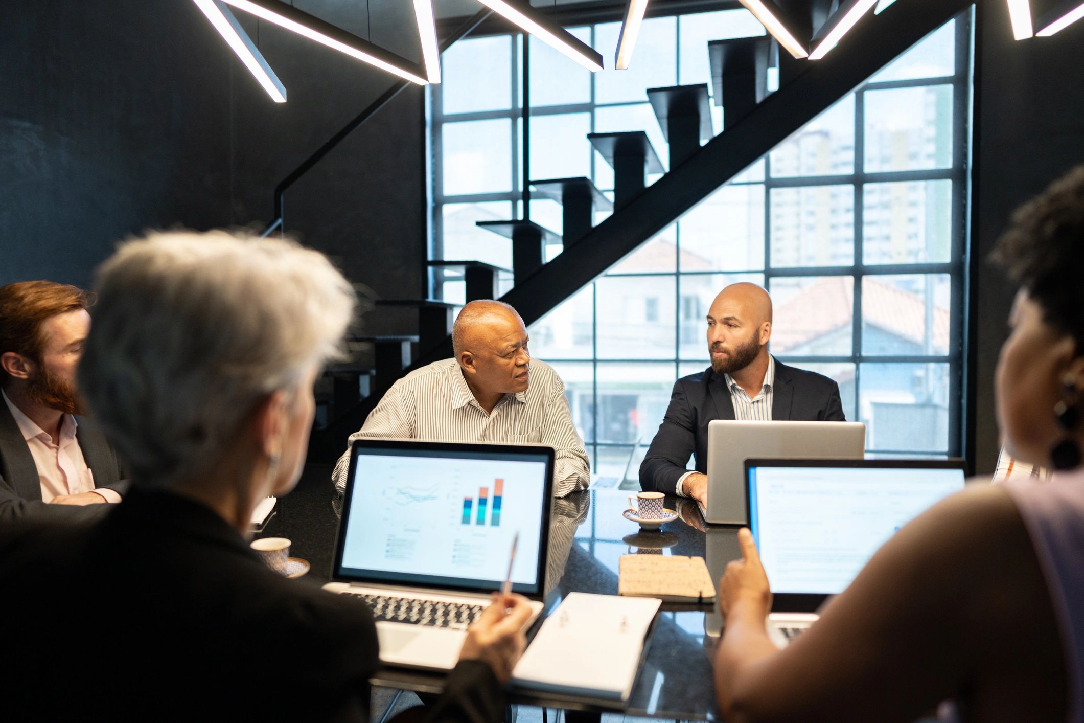 Team reviewing information together in a meeting